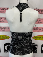 Load image into Gallery viewer, Vintage Black & Silver Fitted Halter Blouse (Size 8)