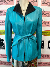 Load image into Gallery viewer, Vintage Teal Italian Leather Jacket (Size 44)