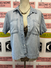 Load image into Gallery viewer, Lola River 100% Cotton Cropped Faux Denim Top (Size S)