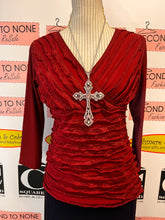 Cargar imagen en el visor de la galería, Burgundy Ruffle Faux Wrap Top (Size S)