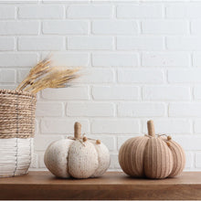 Load image into Gallery viewer, Ivory & Gold Bling Knitted Pillowy Pumpkin