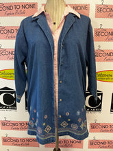 Load image into Gallery viewer, Vintage Tabi Embroidered Hem Denim Shirt (Size XL)
