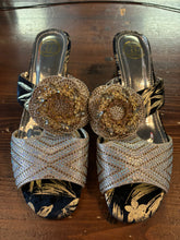 Load image into Gallery viewer, Embellished Golden Kitten Heel (Size 36)