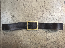 Load image into Gallery viewer, Vintage Brown Leather Brass Buckle Belt (35” Long)