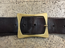 Load image into Gallery viewer, Vintage Brown Leather Brass Buckle Belt (35” Long)