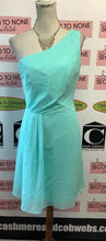 Load image into Gallery viewer, Aquamarine David’s Bridal One Shoulder Dress (Size 12)