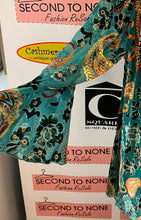 Load image into Gallery viewer, Teal Velvet Paisley Bell Sleeve Blouse (Size XL)