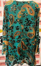 Load image into Gallery viewer, Teal Velvet Paisley Bell Sleeve Blouse (Size XL)