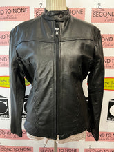 Load image into Gallery viewer, Black Genuine Leather Motorcycle Jacket (Size M)