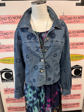 Load image into Gallery viewer, Flower-Embossed Denim Jacket (Size Large)