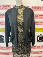 Load image into Gallery viewer, Vintage Gold-Trimmed Black Bomber Jacket (Size S)
