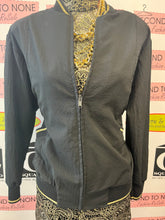 Load image into Gallery viewer, Vintage Gold-Trimmed Black Bomber Jacket (Size S)