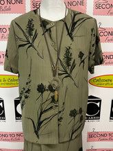 Load image into Gallery viewer, Vintage Olive & Black Printed Skirt & Shirt Set (Size L/XL)