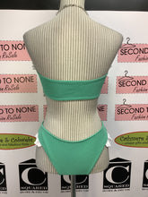 Load image into Gallery viewer, Green and White Ruffled Strapless Bikini (Size M)