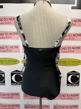Load image into Gallery viewer, B&W Sheer Ruffle Front Swim Suit (Size 10)