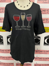 Load image into Gallery viewer, “Group Therapy” Bedazzled Wine Shirt (Size 2XL)
