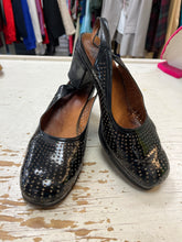 Charger l'image dans la galerie, Black Perforated Leather Sling Back Heels (Size 7.5/8)