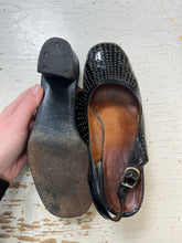 Charger l'image dans la galerie, Black Perforated Leather Sling Back Heels (Size 7.5/8)
