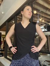 Load image into Gallery viewer, Black Sleeveless Mock-Wrap Shell Top (Made In Canada)