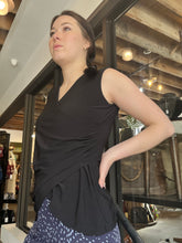 Load image into Gallery viewer, Black Sleeveless Mock-Wrap Shell Top (Made In Canada)
