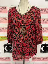 Cargar imagen en el visor de la galería, Red & Gold Print Sheer Sleeve Top (Size M)