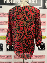 Cargar imagen en el visor de la galería, Red & Gold Print Sheer Sleeve Top (Size M)