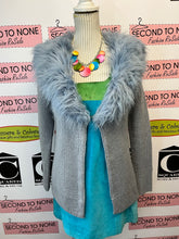 Cargar imagen en el visor de la galería, Light-Blue Faux Fur Sweater Jacket (Size XS)