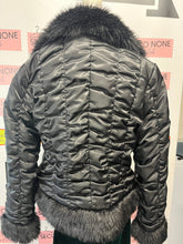 Charger l'image dans la galerie, Black Ruched Faux Fur Trim Coat (Size L)