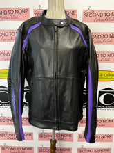 Cargar imagen en el visor de la galería, SanMarc NWT Leather Black & Purple Motorcycle Jacket (Size 4XL)