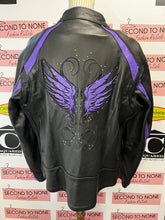 Cargar imagen en el visor de la galería, SanMarc NWT Leather Black & Purple Motorcycle Jacket (Size 4XL)