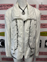 Load image into Gallery viewer, Conrad C White Denim-Like Ruffle Trim Jacket (Size 16)
