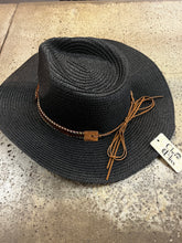 Load image into Gallery viewer, Black Cowboy Hat with Faux Leather Strap (Only 1 Left!)
