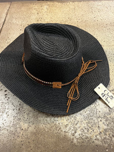 Black Cowboy Hat with Faux Leather Strap (Only 1 Left!)