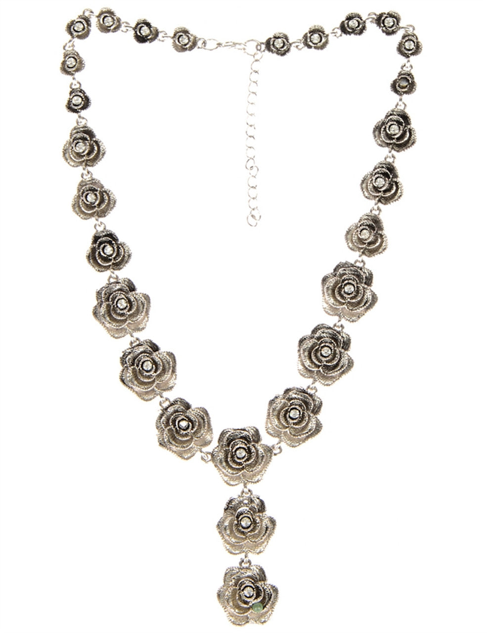 Silver Rose Heads Necklace