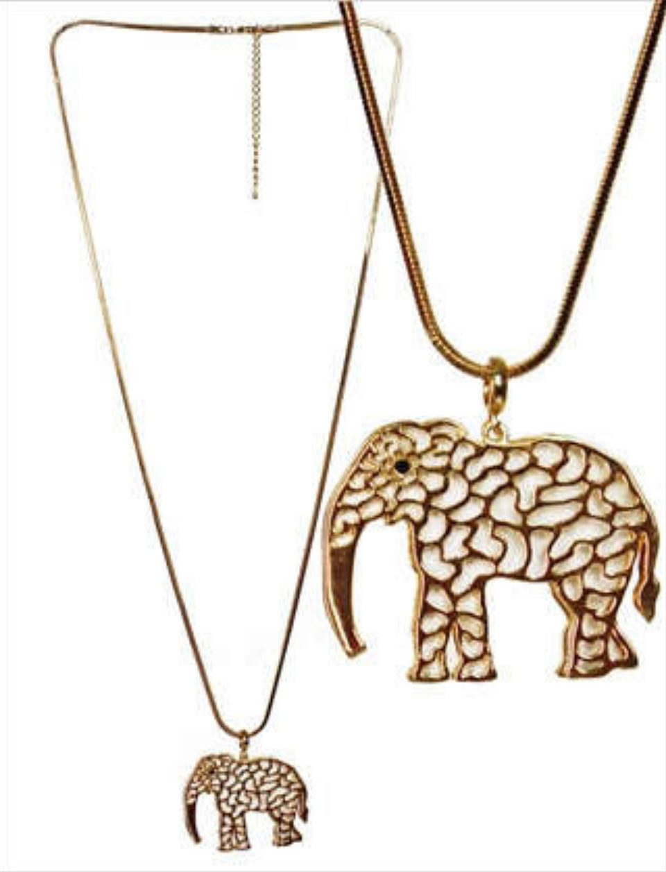 Long Gold Tone Elephant Necklace