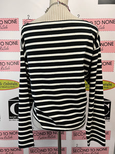 J. Crew Crop Fit B&W Stripe Top (Size L)