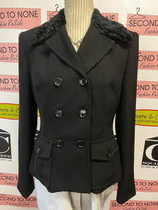 Vintage Fur Collar Black Blazer (Size 6)