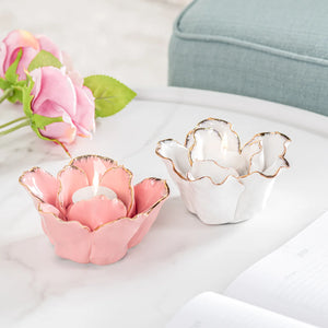 Gold Tipped Flower Tealight Holder (2 Colours)