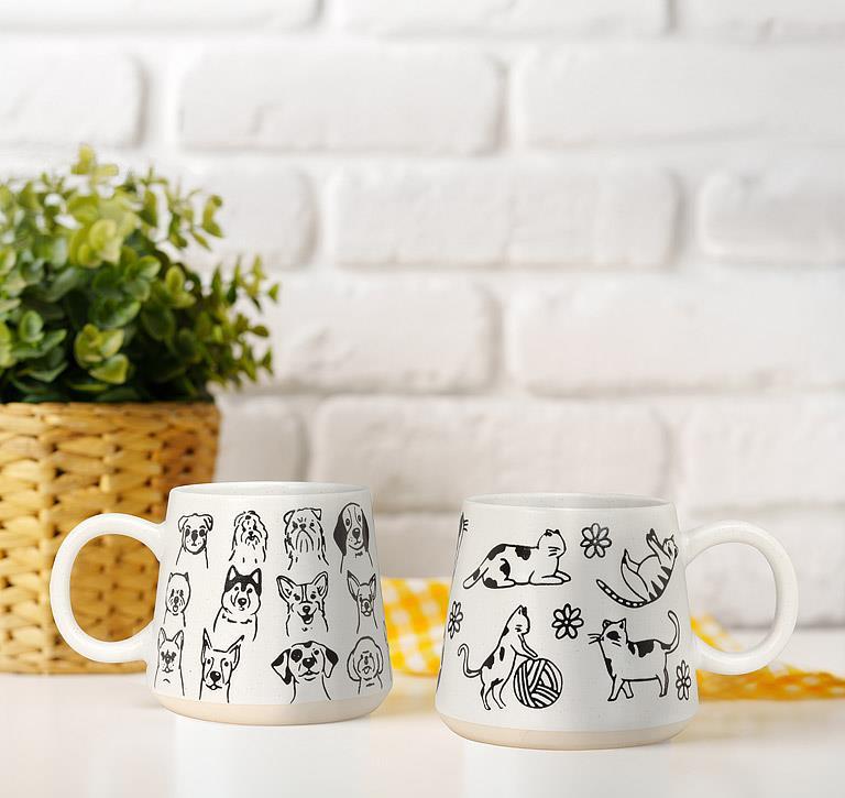 Oversized Mug with Dog Drawings