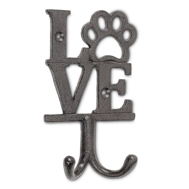 Cast Iron Love Sign with Dog Paw Double Hook