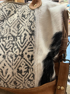 Canvas & Genuine Cowhide Tote Bag