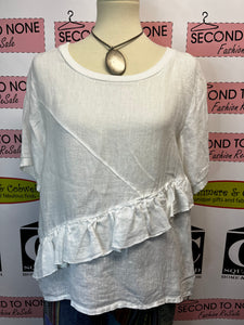 Made in Italy Linen Ruffle Top (Size S)