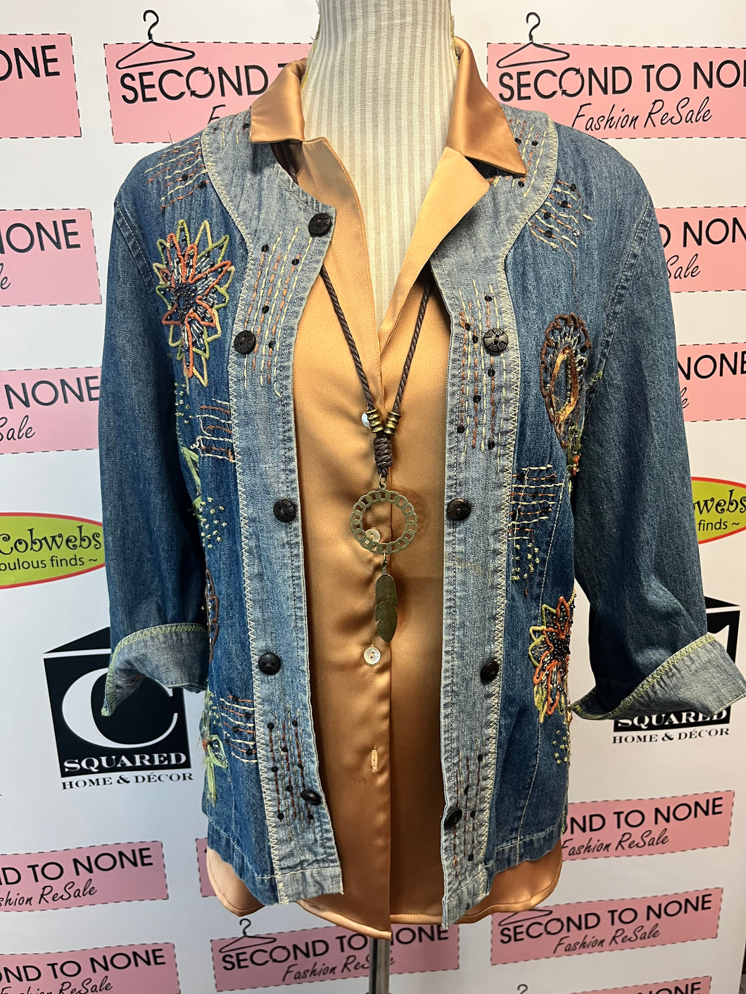 Bleu Bayou Beaded Denim Jacket (Size XL)