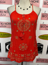 Load image into Gallery viewer, Coral &amp; Gold Boho Embroidered Tank Top (Size L)
