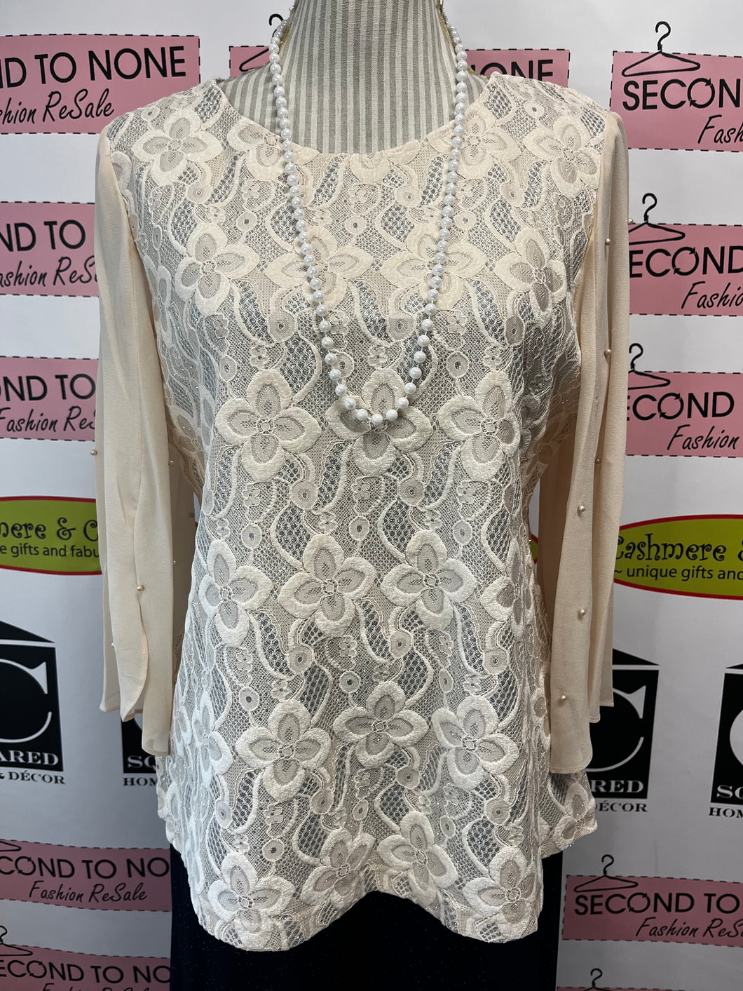 Ivory Sparkles, Lace & Pearls Top