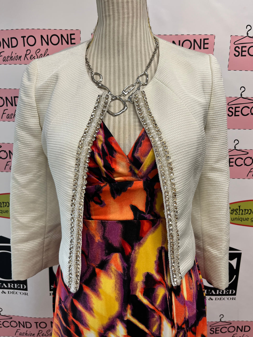 Tahari Cropped Rhinestone Trim Jacket (Size 2)