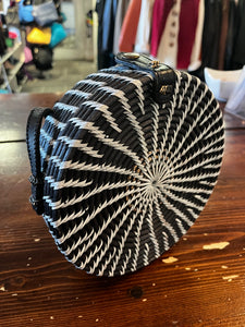 Black & White Round Rattan Purse