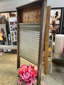 Antique Glass & Wooden Washboard
