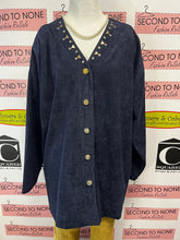 Load image into Gallery viewer, Vintage Navy Faux Suede Jacket (Plus Size)
