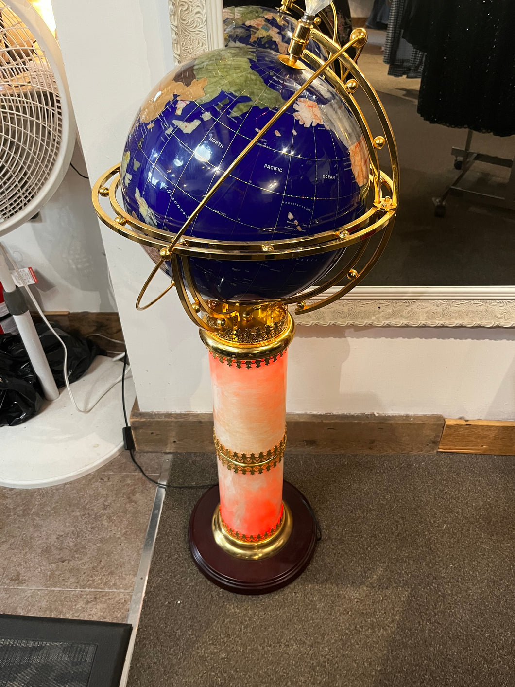 Globe on Marble-Look & Gold Light-Up Base